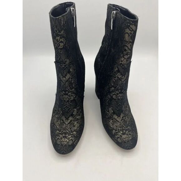 MARC FISHER Newbia Black/Gold Metallic Block Heel Booties Sz 8M New Without Box - Picture 4 of 12